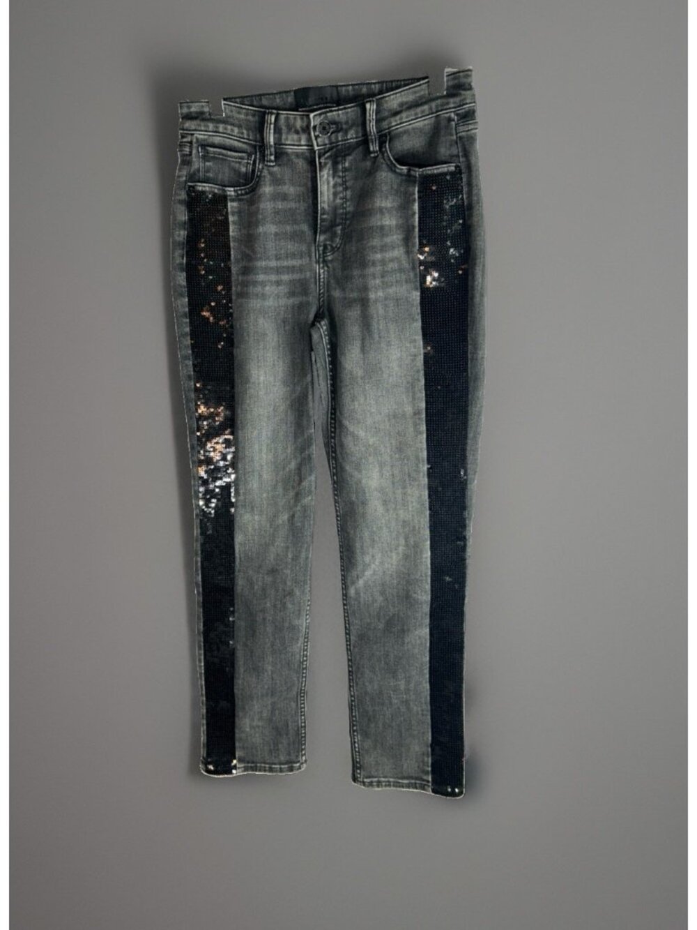 White House Black Market Size 2 High-Rise Straight Womens Jeans Black Sequin New